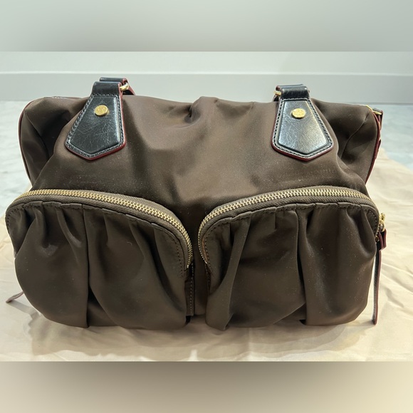 MZ Wallace Jane Tote Large Chocolate Brown Nylon Multi-Zip Leather Handles - Picture 2 of 12